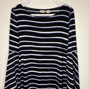 CHICO'S Travelers Striped Pull On Tunic Womens M 8/10 Black Bell Sleeve Stretch